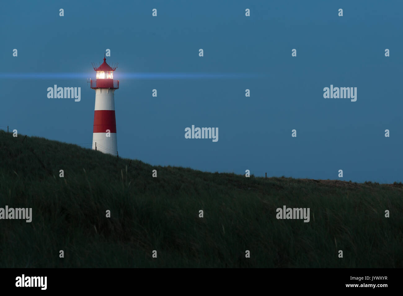 Lighthouse List at night - Sylt, Germany Stock Photo