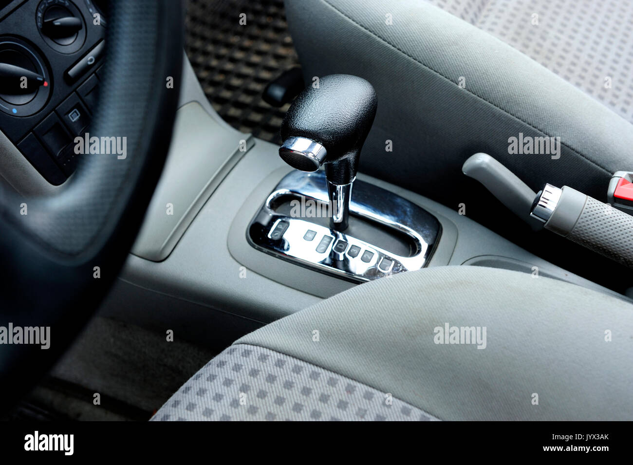 car, auto, gear box, transmission, automatic, interior, luxury, travel, transport, comfort Stock Photo