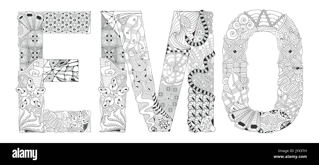 Word emo for coloring. Vector decorative zentangle object Stock Vector