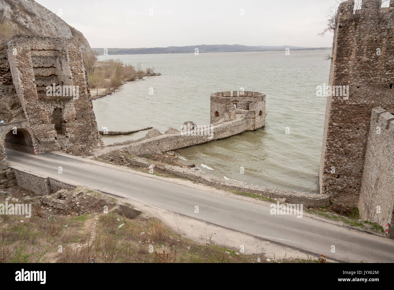 Golubac Fortress - 12th century castle located at the entrance of river Danube. North Serbia. Stock Photo
