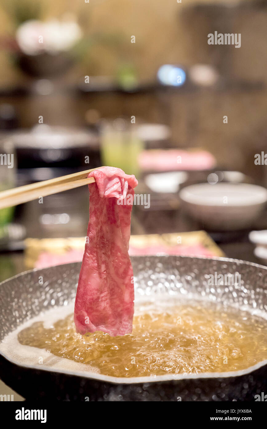 matsusaka beef A5 Wagyu Beef Shabu shabu with steam, Groumet Japanese