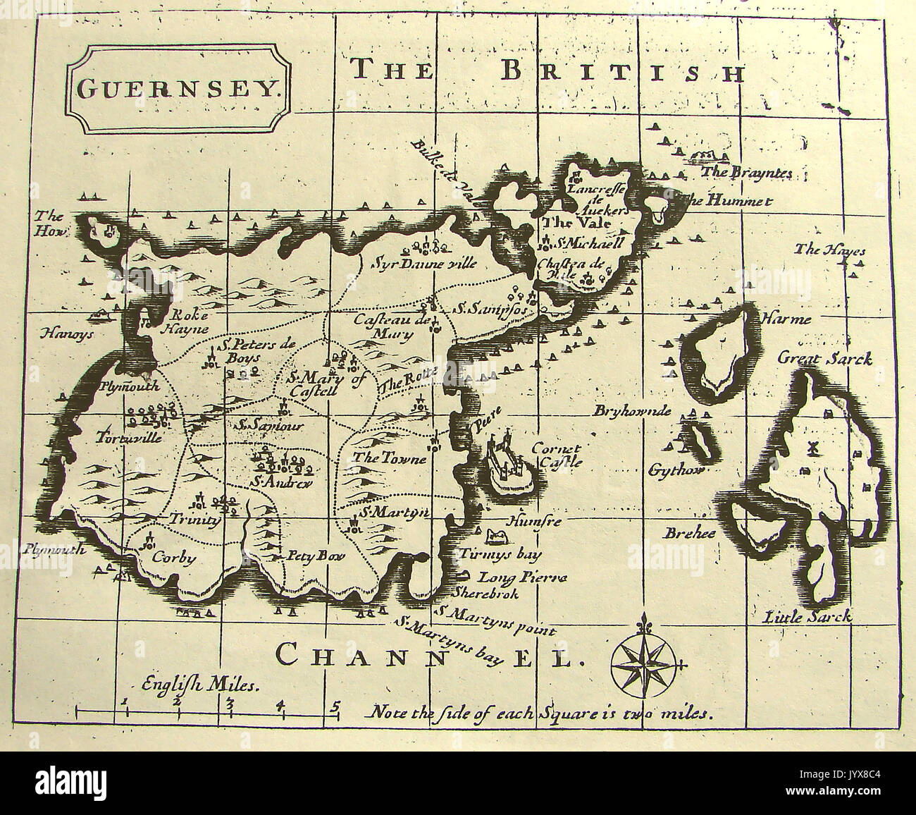 A 1778 Map of Guernsey & surrounding islands, Channel Islnnds, UK Stock Photo