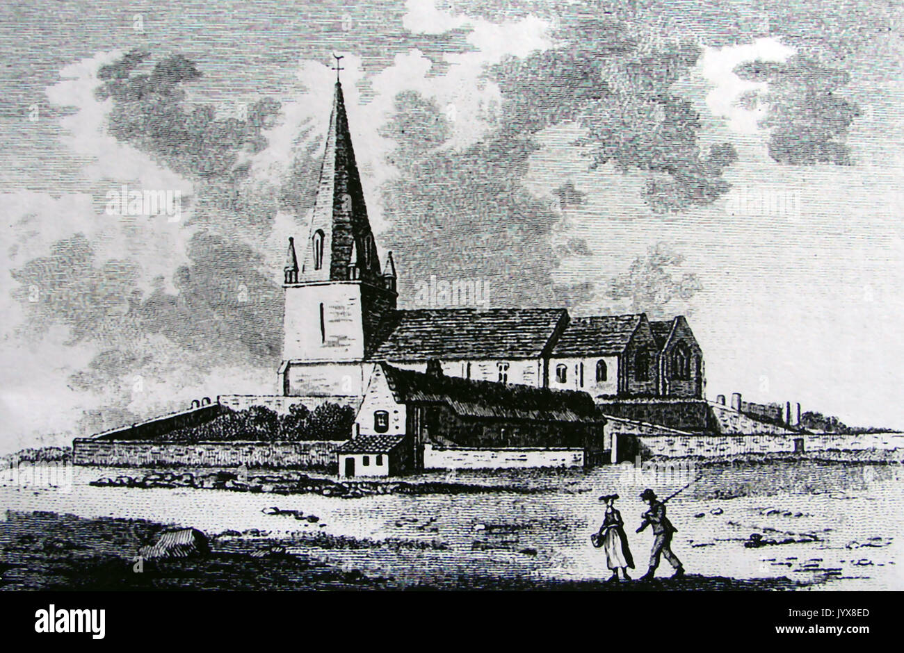 A 1776 engraving of Vale Church,  Guernsey, Channel Islands Stock Photo