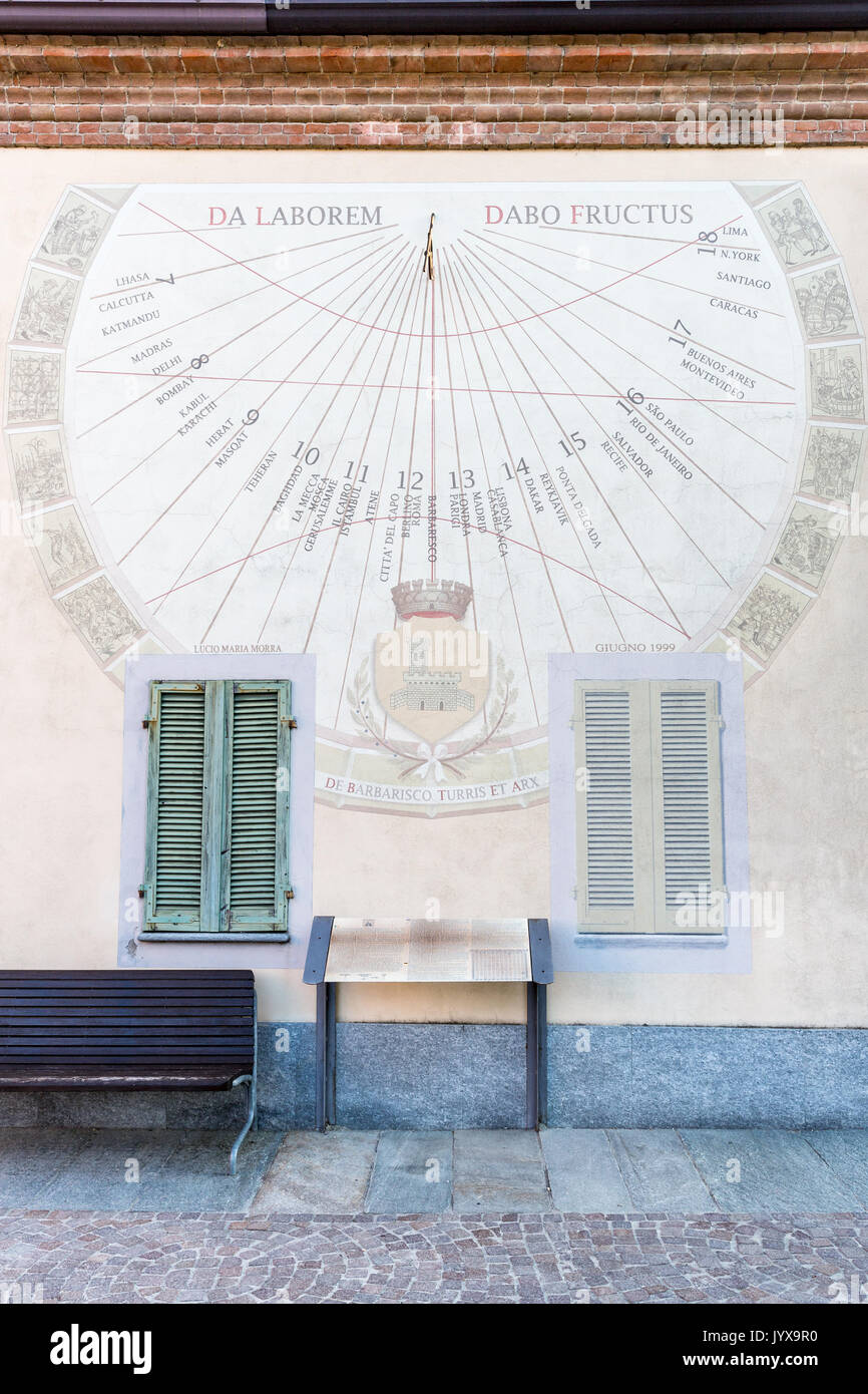 Sun dial, Barbaresco, Provincia Cuneo, Piemont, Piedmont, Italy Stock Photo