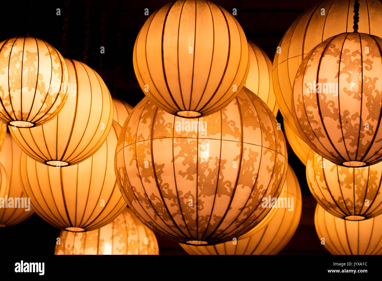 many lantern lights closeup Stock Photo