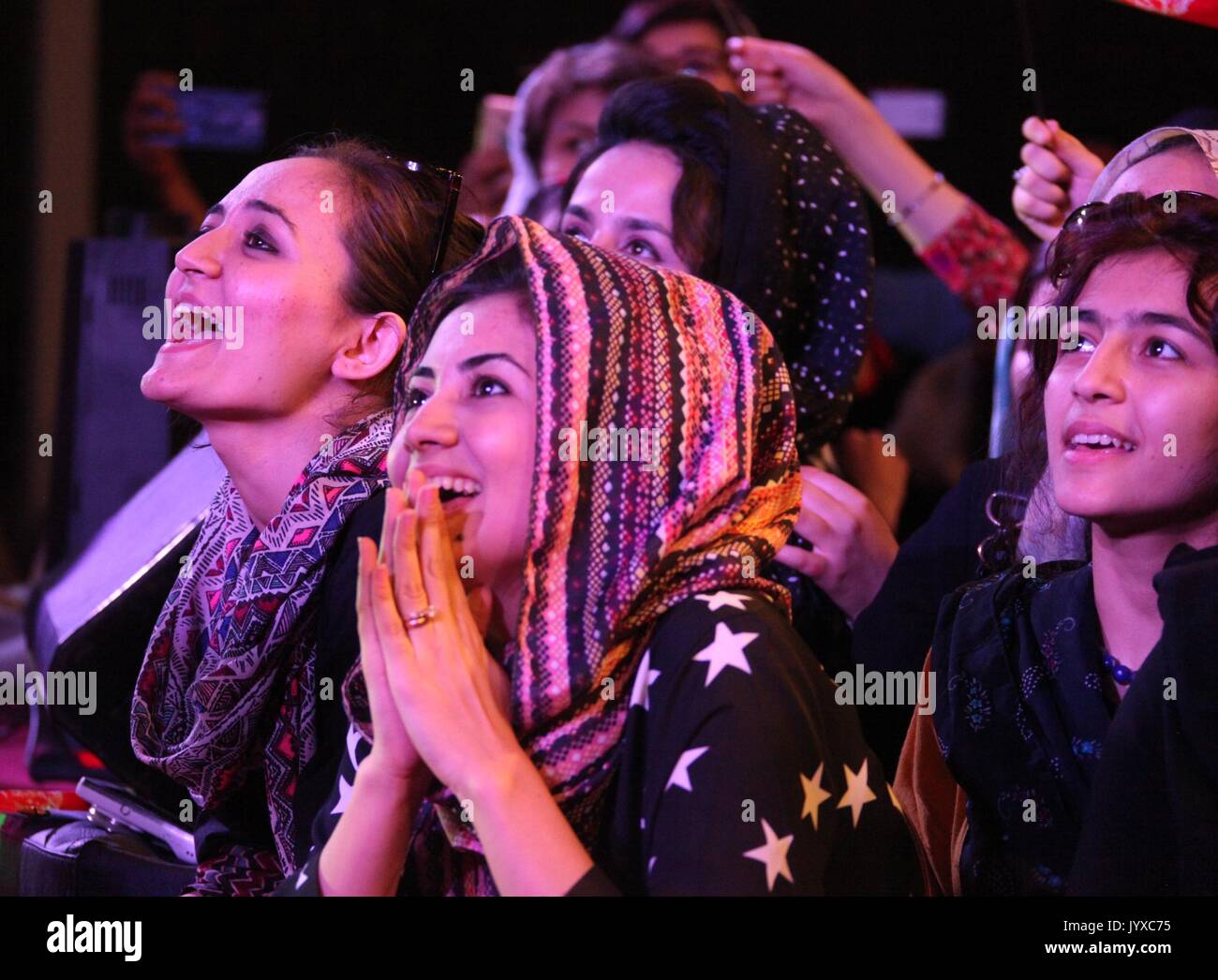 Kabul, Afghanistan. 19th Aug, 2017. Afghans attend a concert to
