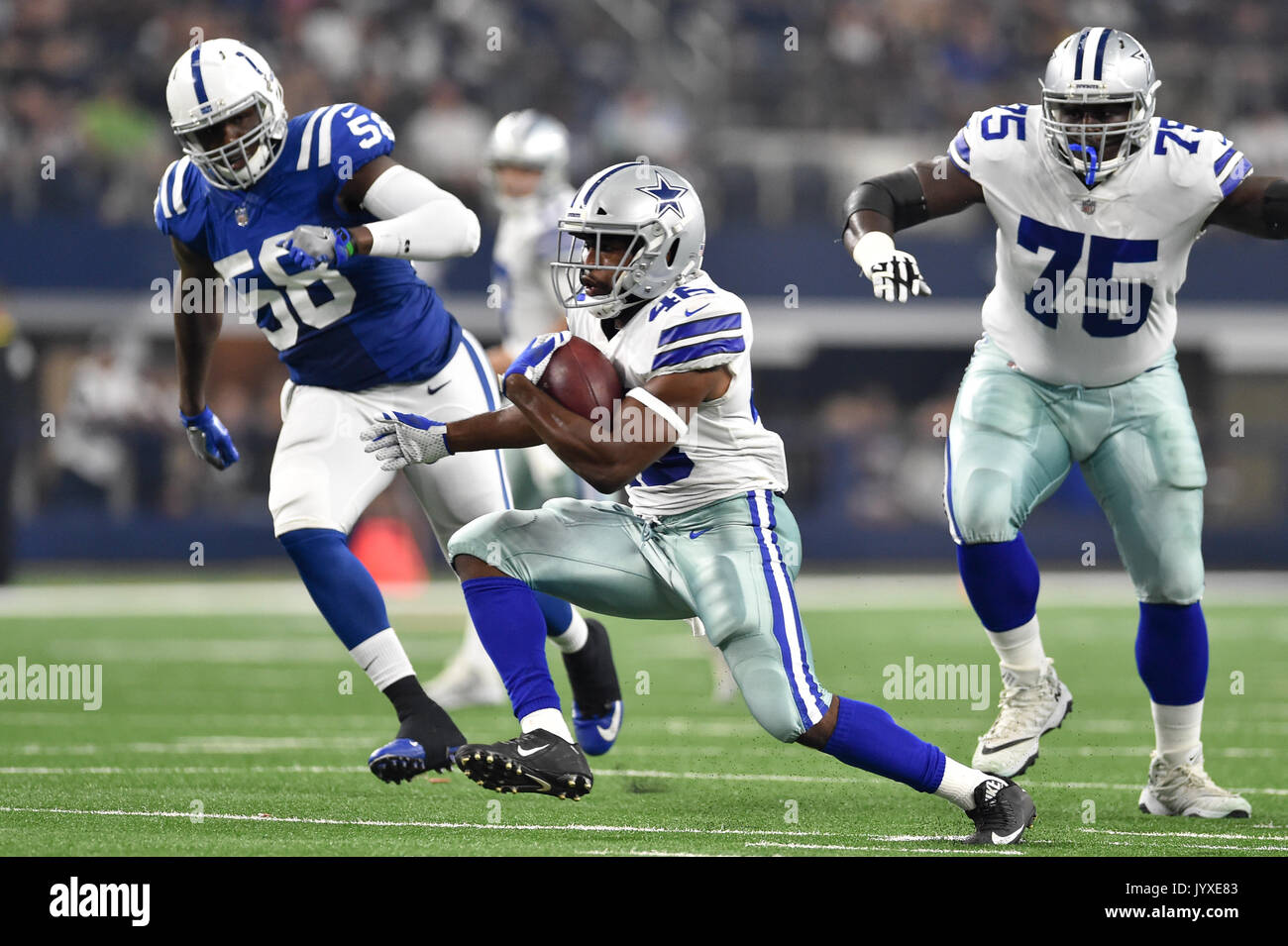 August 19, 2017: Dallas Cowboys running back Ezekiel Elliott #21 practices  before an NFL football game between the Indianapolis Colts and the Dallas  Cowboys at AT&T Stadium in Arlington, TX Dallas defeated