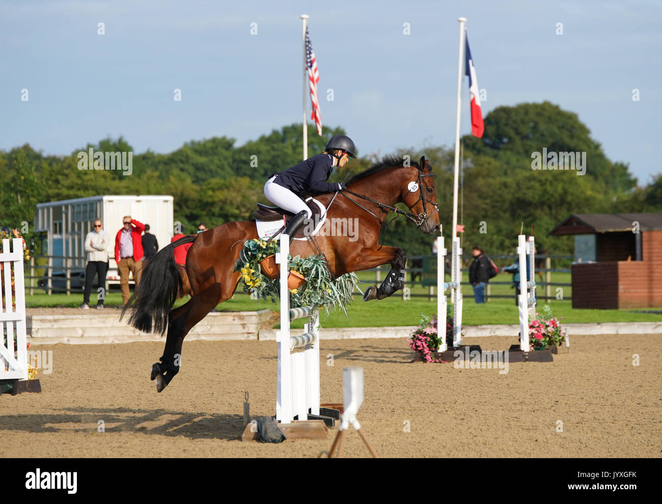 Congleton, UK. 20th Aug, 2017. Somerford Park International horse trials, Sunday, day 3, riders compete in the British eventing CIC* and CIC** Show jumping and cross country. Credit: Scott Carruthers/Alamy Live News Stock Photo