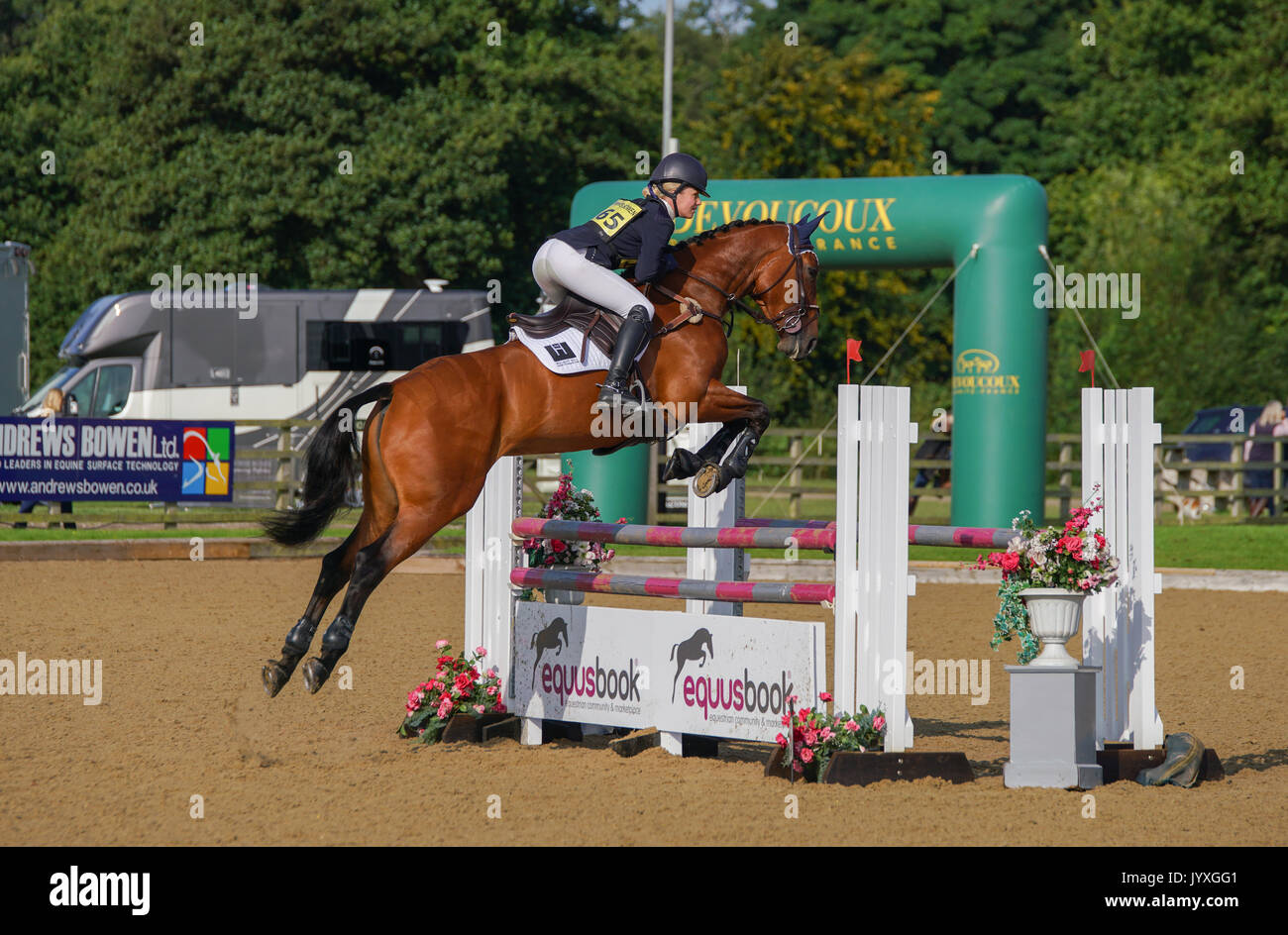 Congleton, UK. 20th Aug, 2017. Somerford Park International horse trials, Sunday, day 3, riders compete in the British eventing CIC* and CIC** Show jumping and cross country. Credit: Scott Carruthers/Alamy Live News Stock Photo