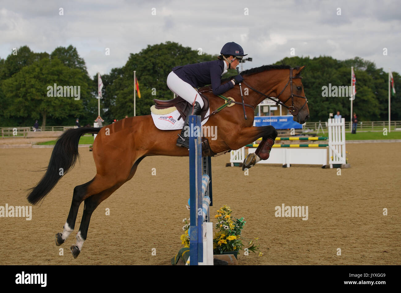 Congleton, UK. 20th Aug, 2017. Somerford Park International horse trials, Sunday, day 3, riders compete in the British eventing CIC* and CIC** Show jumping and cross country. Credit: Scott Carruthers/Alamy Live News Stock Photo