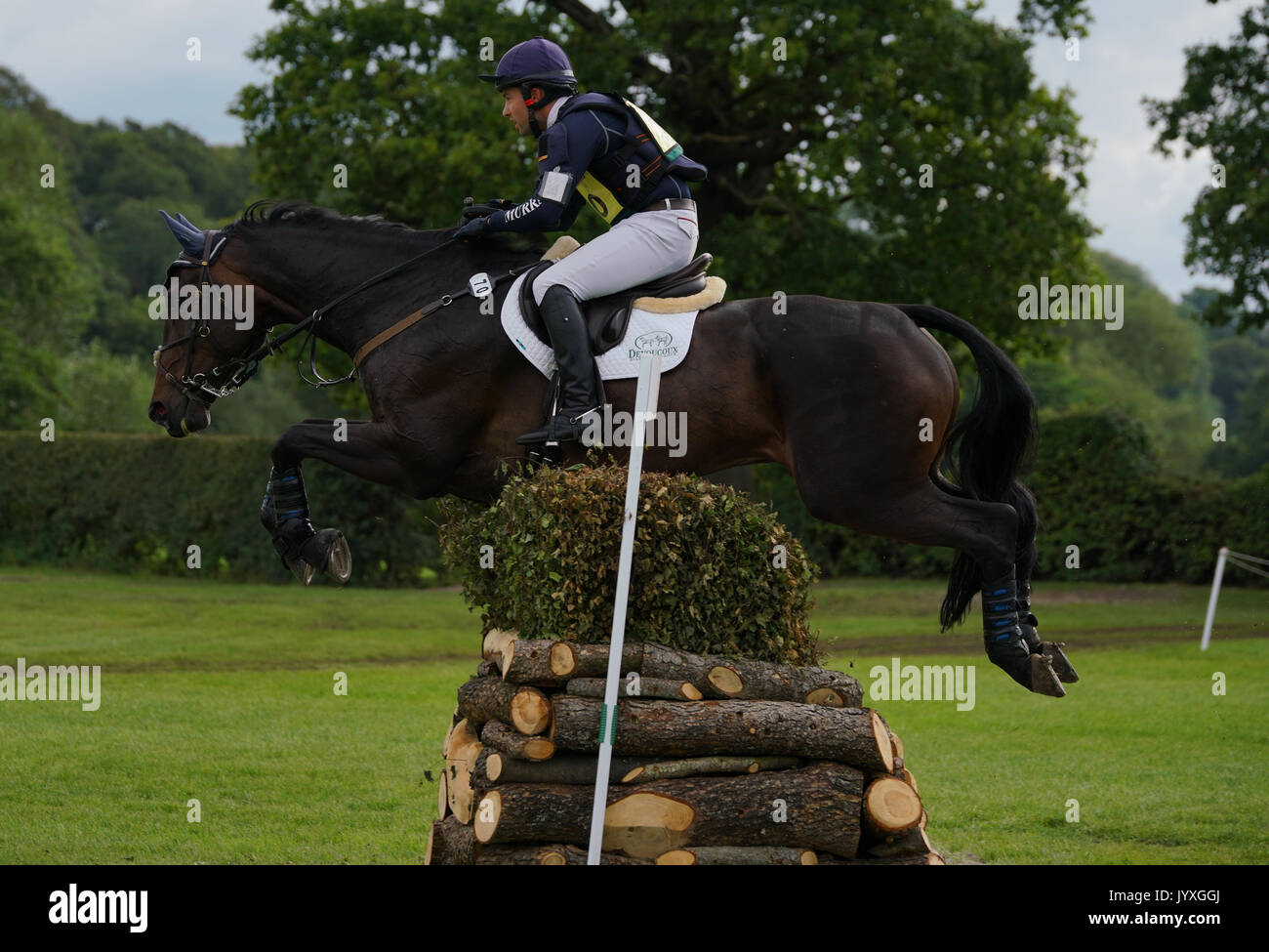 Congleton, UK. 20th Aug, 2017. Somerford Park International horse trials, Sunday, day 3, riders compete in the British eventing CIC* and CIC** Show jumping and cross country. Credit: Scott Carruthers/Alamy Live News Stock Photo