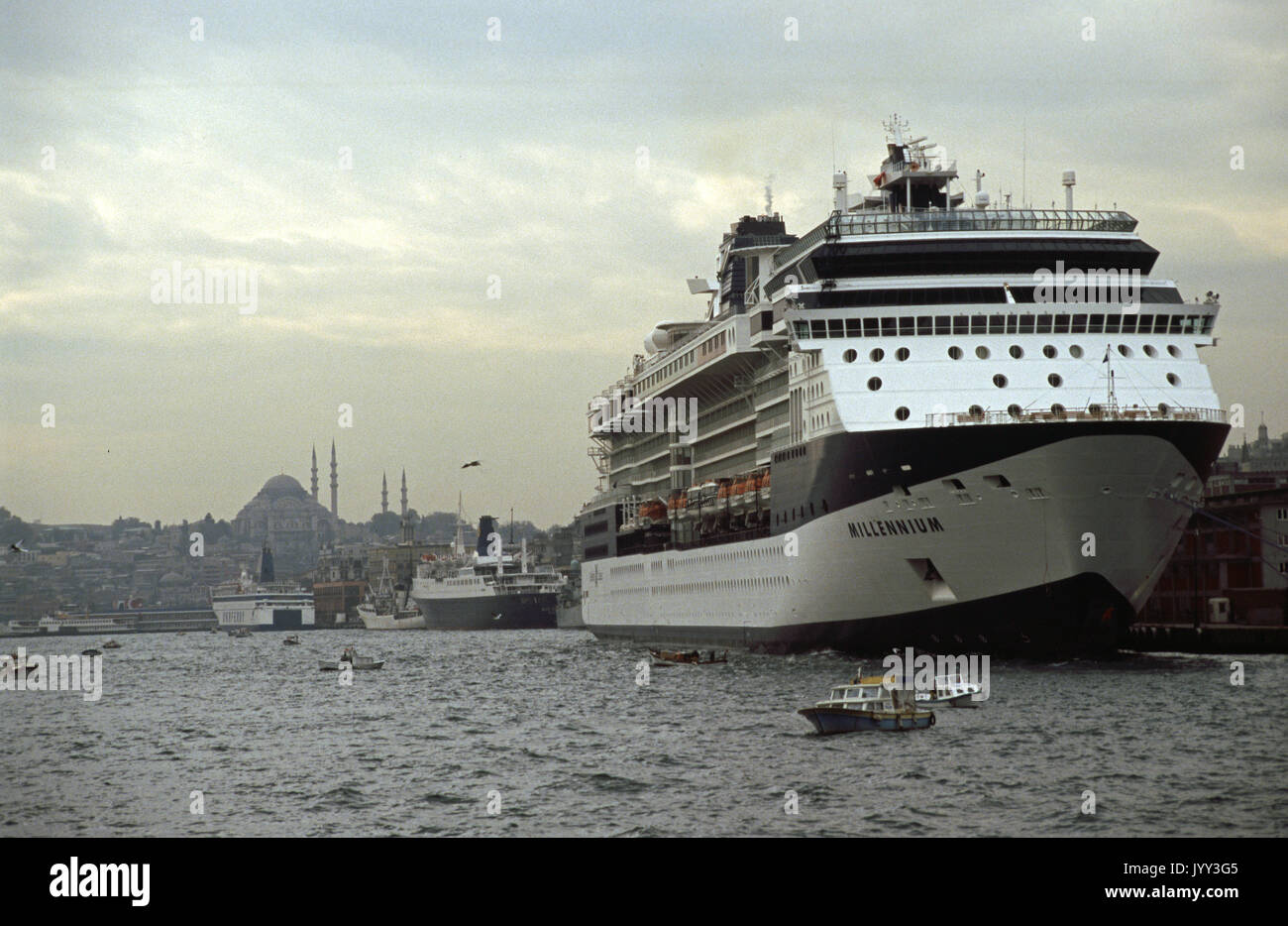 MILLENIUM CRUISER LINER - ISTANBUL HARBOUR - LE PAQUEBOT MILLENIUM DANS LE PORT D'ISTANBUL - COLOR SLIDE FILM © Frédéric BEAUMONT Stock Photo