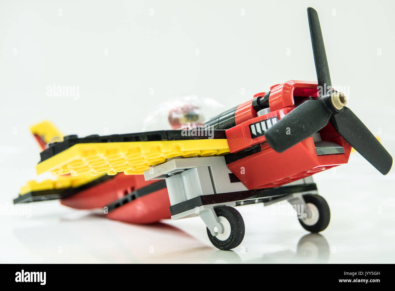 Trieste, Italy - August 19th 2017: Plane Lego .Lego is a popular line of construction toys manufactured by the Lego Group. Stock Photo