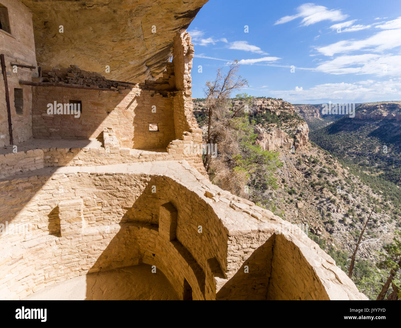 Mesa Verde National Park, CO - 24 July 2016: Native American cliff dwellings, ancient home of the Pueblo at Mesa Verde National Park. Stock Photo