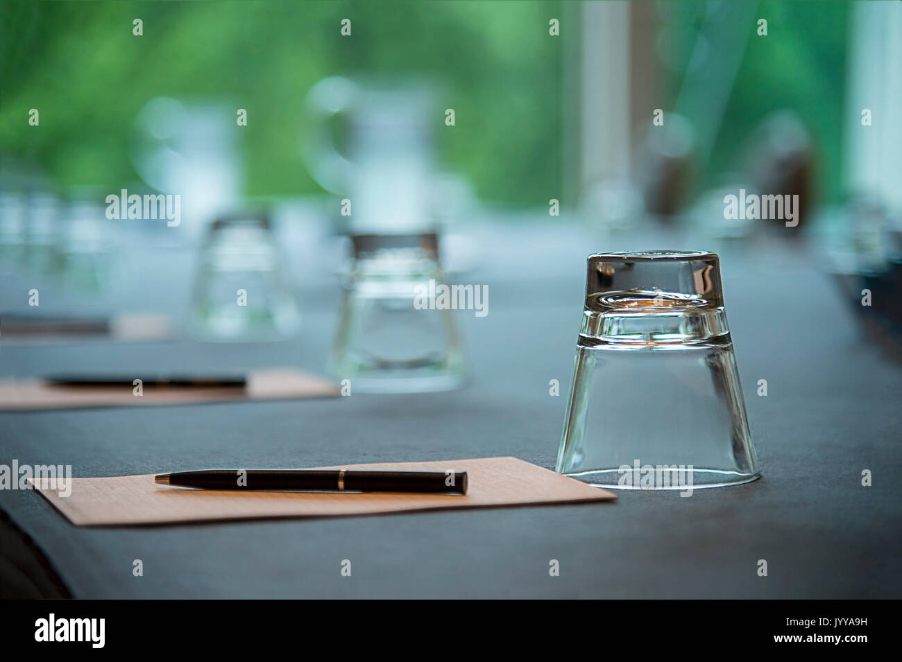 Conference Room Table Prior To Meeting Stock Photo