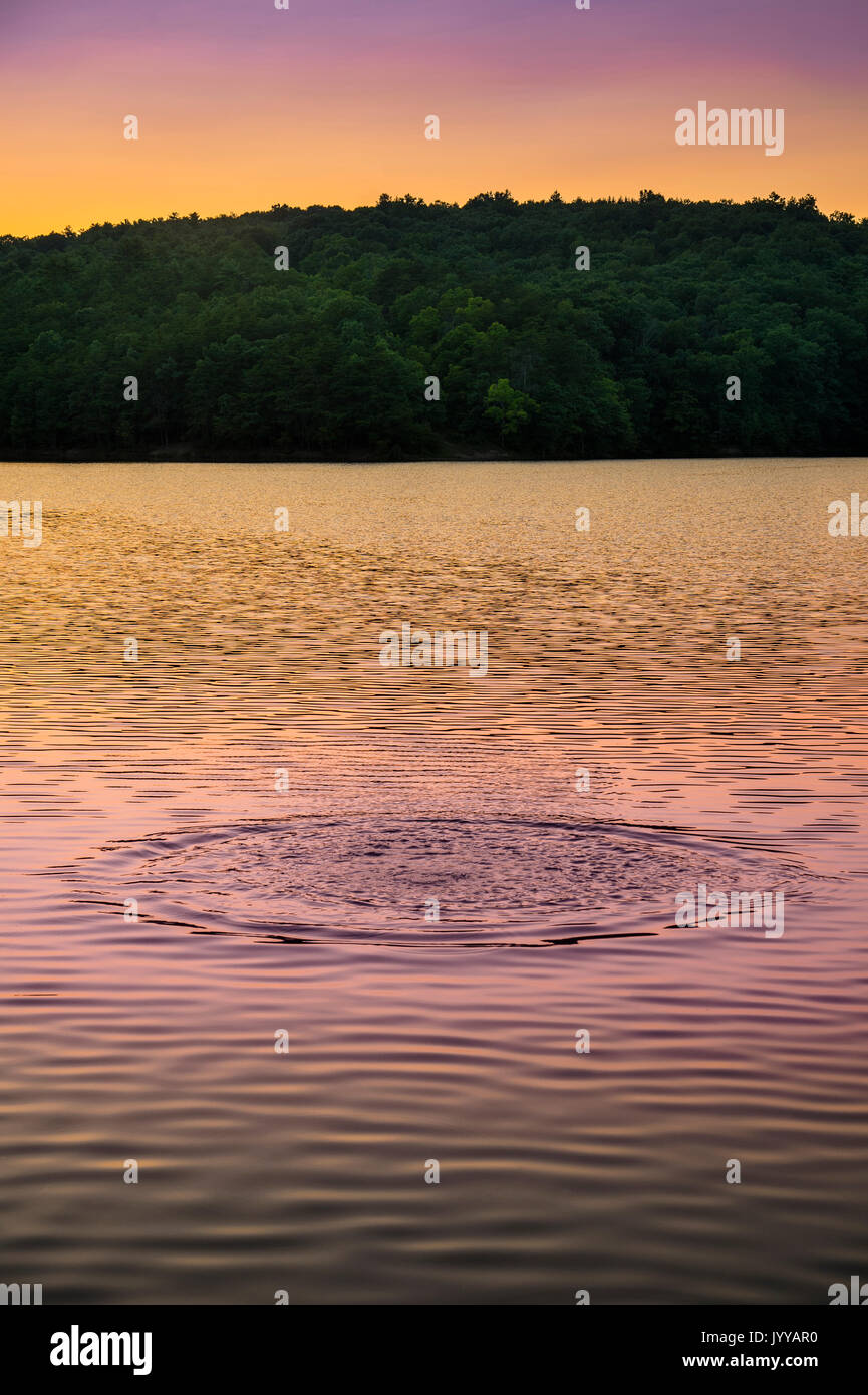 Colorful Circular Ripples On Lake At Sunset Stock Photo