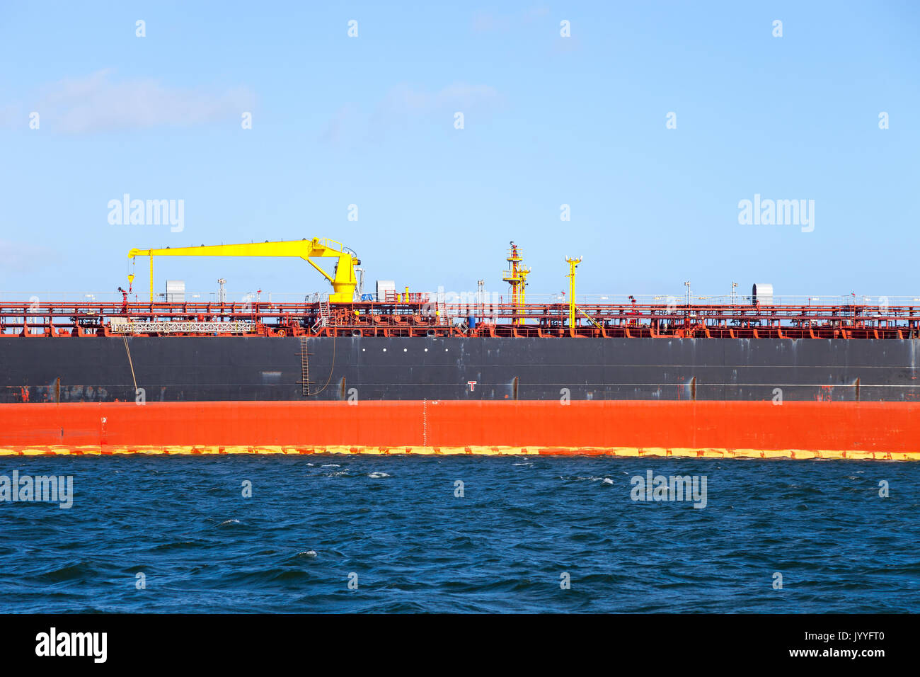 Description manifold on the deck of chemical tanker ship Stock Photo