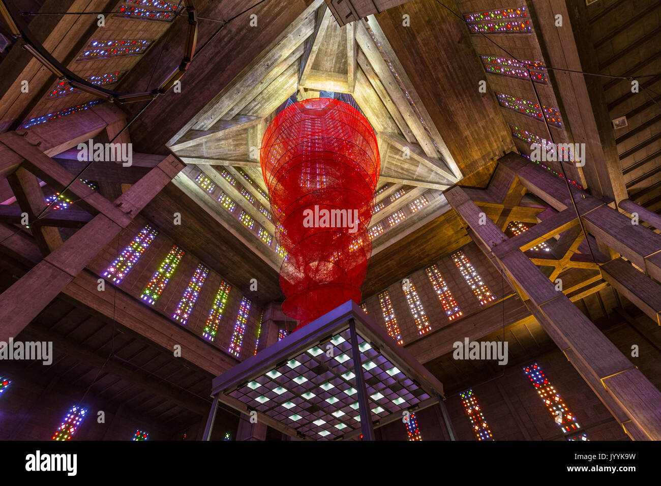 Art installation 'Accumulation of Power' by the Berlin-based Japanese artist Ch. Shiota in the St. Joseph's Church in Le Havre, France Stock Photo