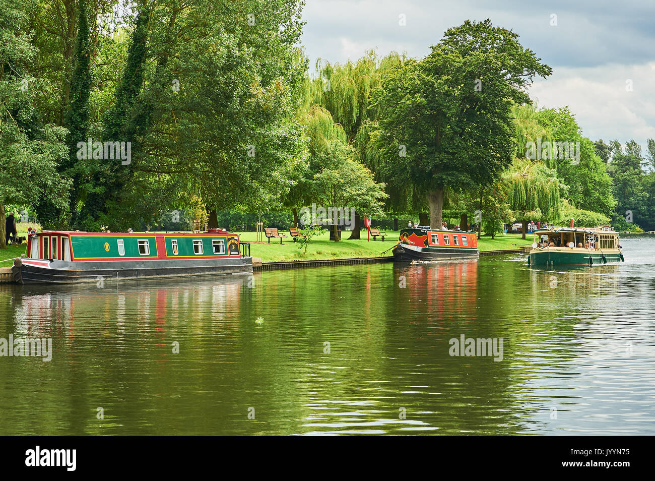 Tourist pleasure boats on the River Avon in Stratford upon Avon, Warwickshire Stock Photo