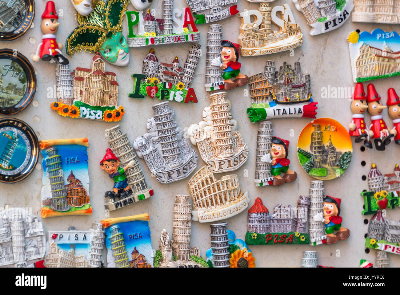 Souvenir magnets of Pisa tower, Italy Stock Photo