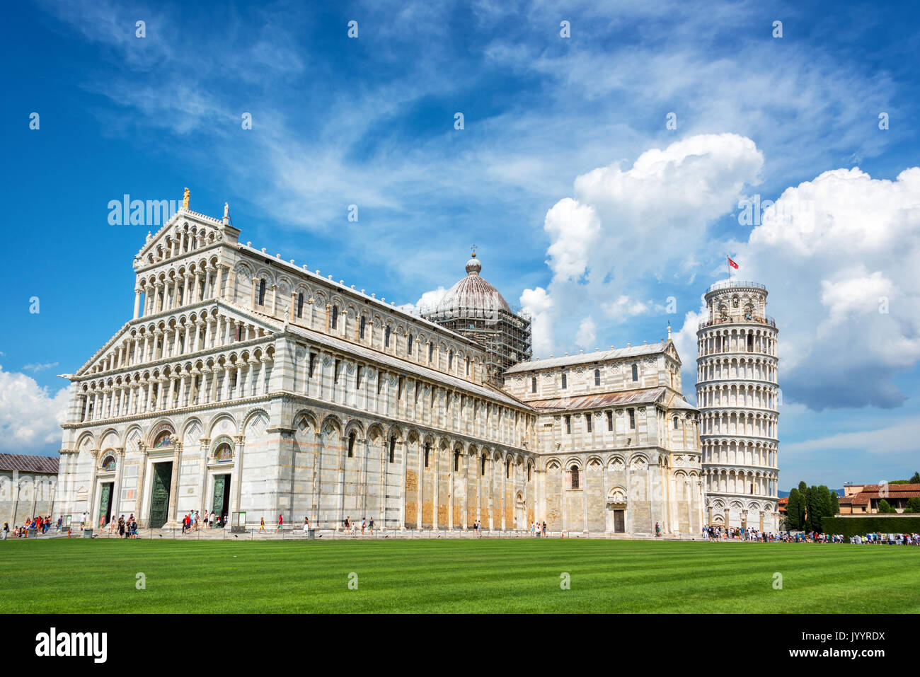 Leaning tower of Pisa and the cathedral (Duomo) in Pisa, Tuscany, Italy Stock Photo