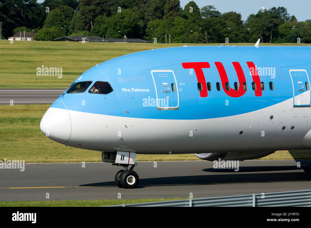 Tui Boeing 787 Dreamliner taxiing at Birmingham Airport, UK (G-TUII) Stock Photo