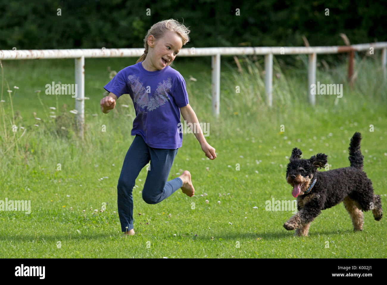 little girl running with dog Stock Photo 154895385 Alamy
