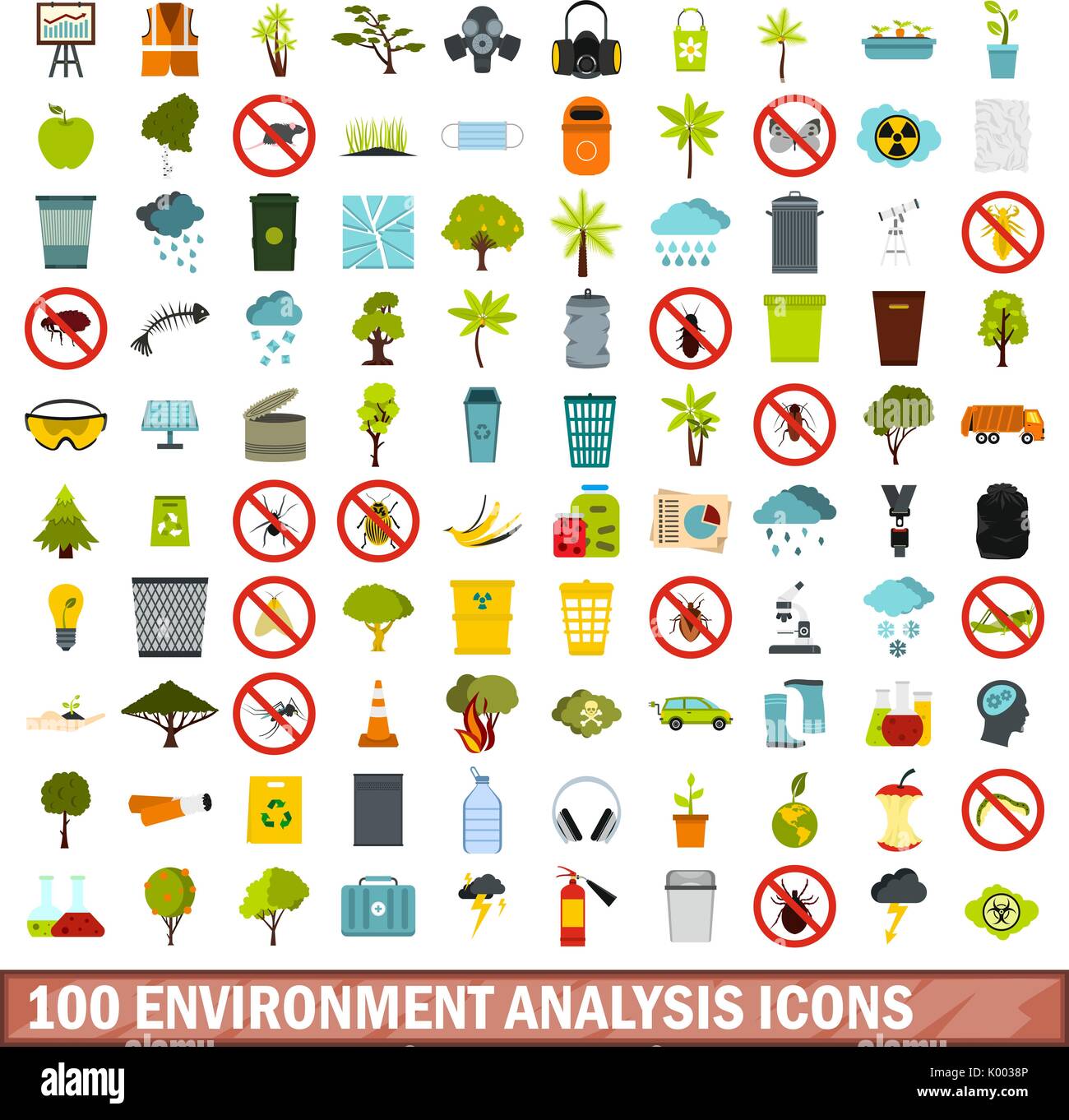 100 environment analysis icons set, flat style Stock Vector Image & Art ...