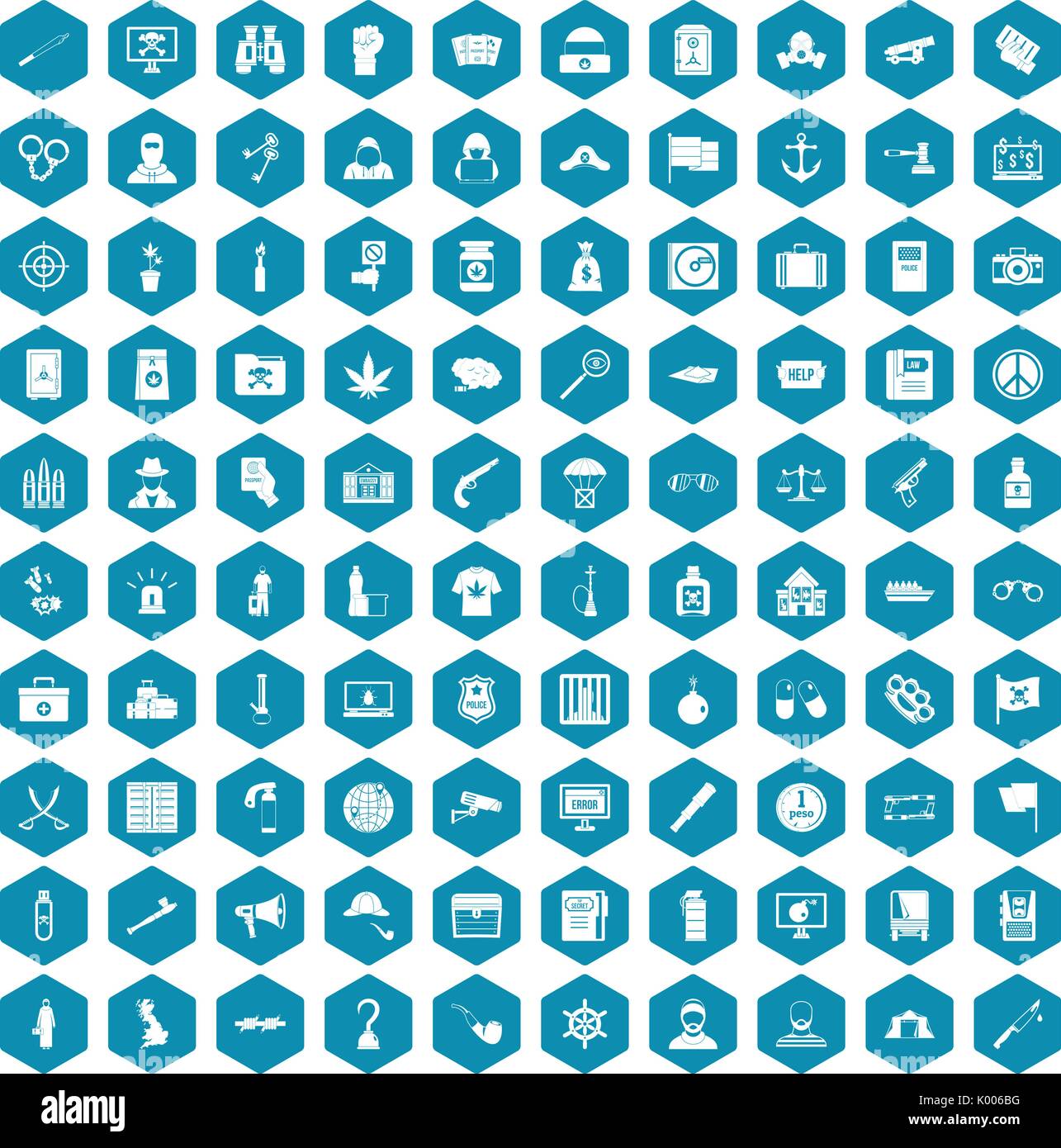 100 crime investigation icons sapphirine violet Stock Vector