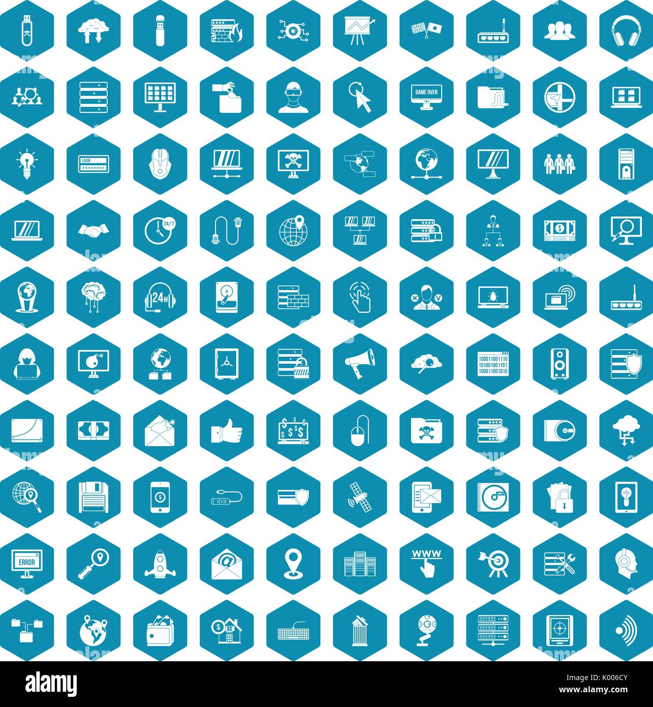 100 cyber security icons sapphirine violet Stock Vector