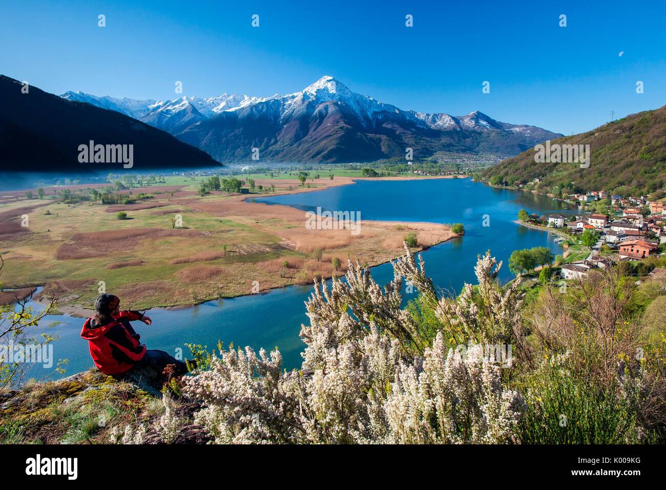 Overlooking the Pian di Spagna reserve, Sorico and Lower Valtellina, Valchiavenna, Italy Stock Photo