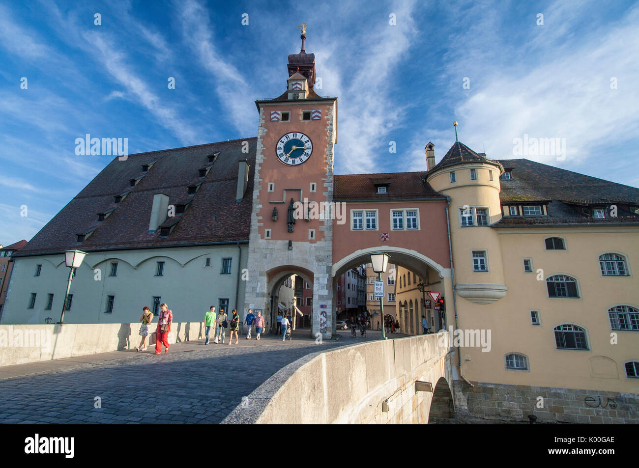 Bell tower in the old city of Regensburg Bavaria Southern Germany Europe Stock Photo