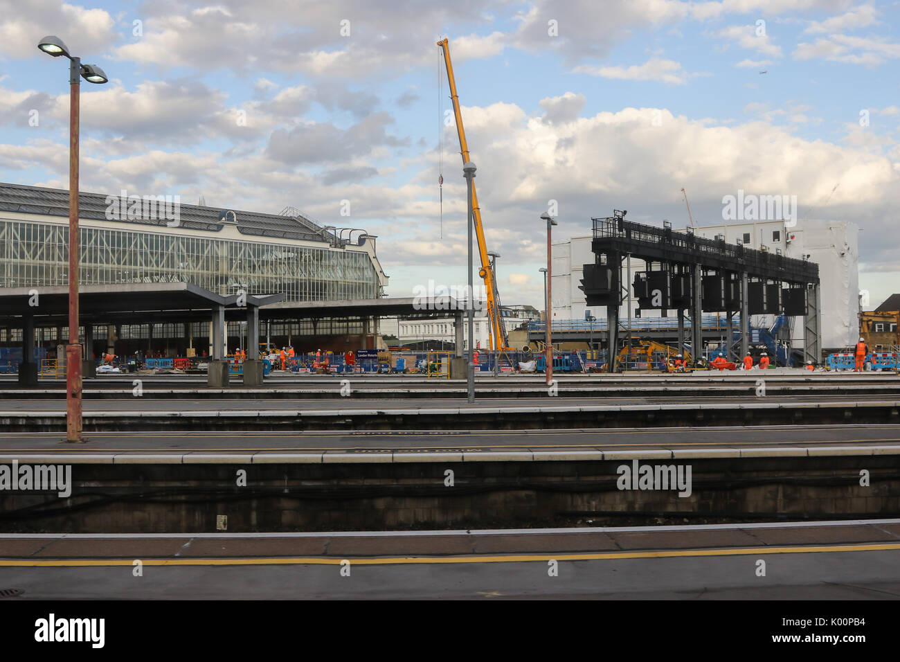 Works ongoing at London Waterloo station for the stations planned upgrade over August 2017 Stock Photo