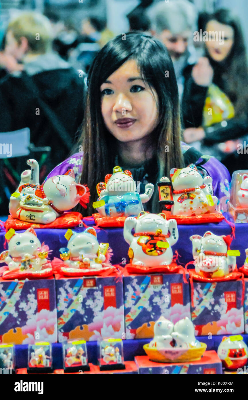 Ladies from Japan sell Japanese items including Geisha's wearing kimonos, and Lucky Cats Stock