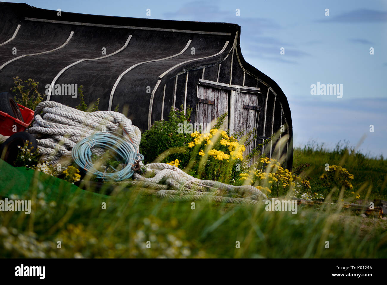 Herring boat converted to be huts on the Holy Island of Lindisfarne off