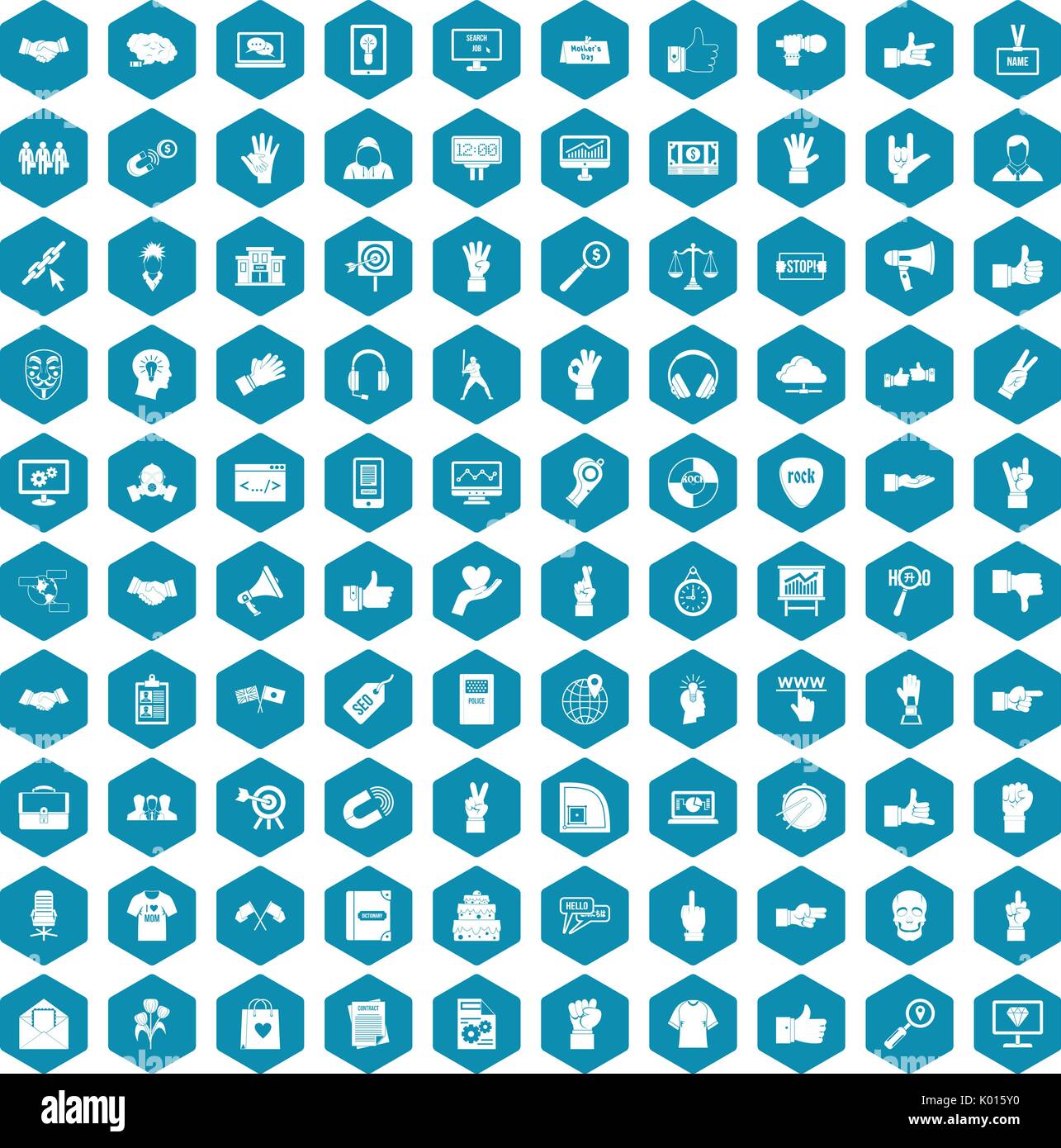100 different gestures icons sapphirine violet Stock Vector