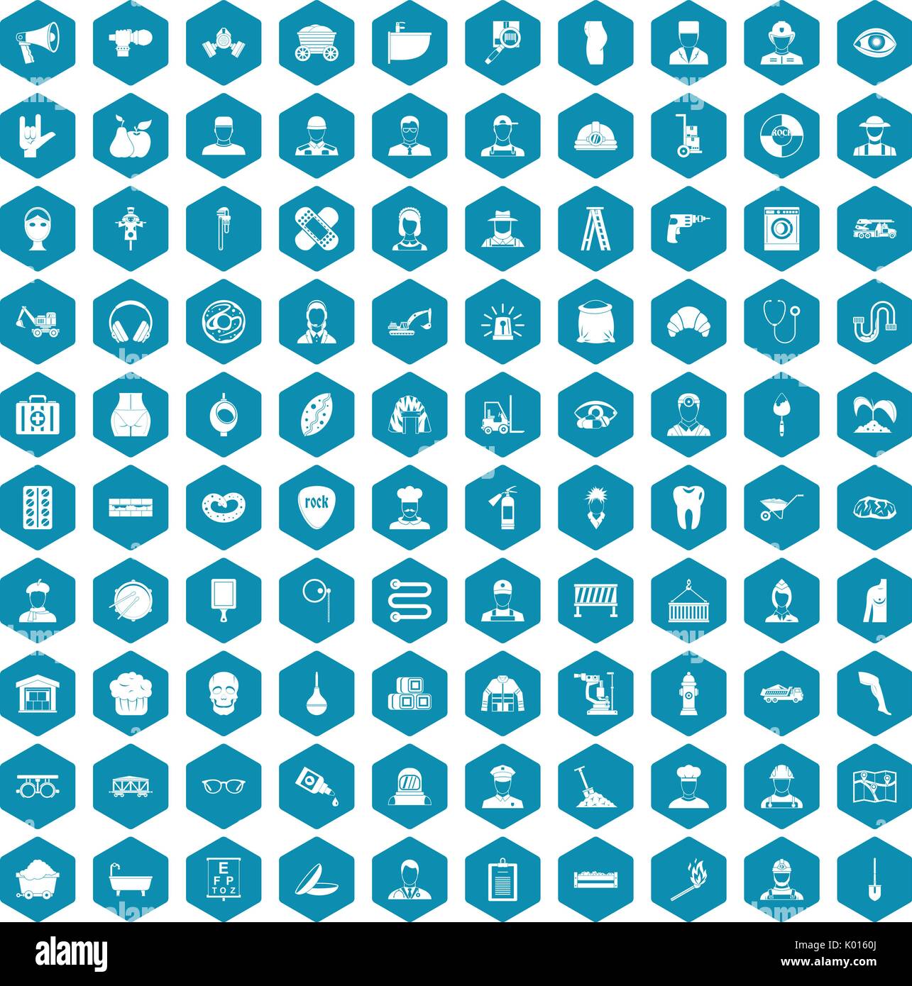 100 different professions icons sapphirine violet Stock Vector