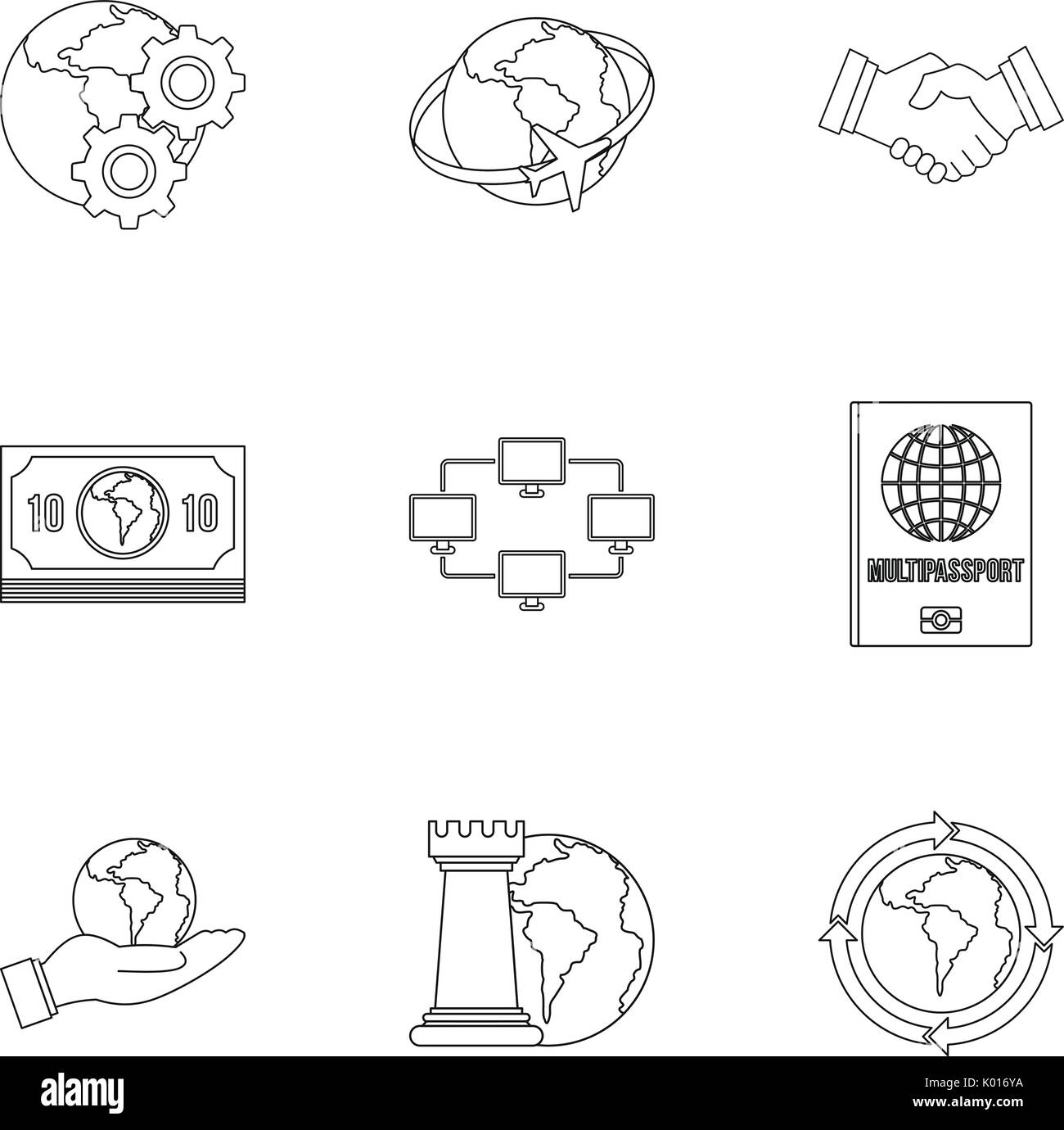 Global icon set, outline style Stock Vector Image & Art - Alamy