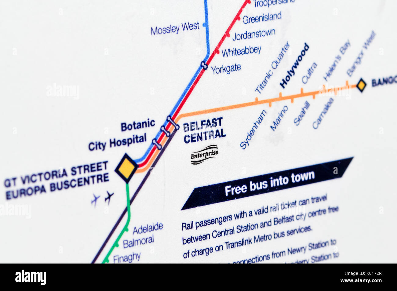 Map of Northern Ireland railway routes Stock Photo