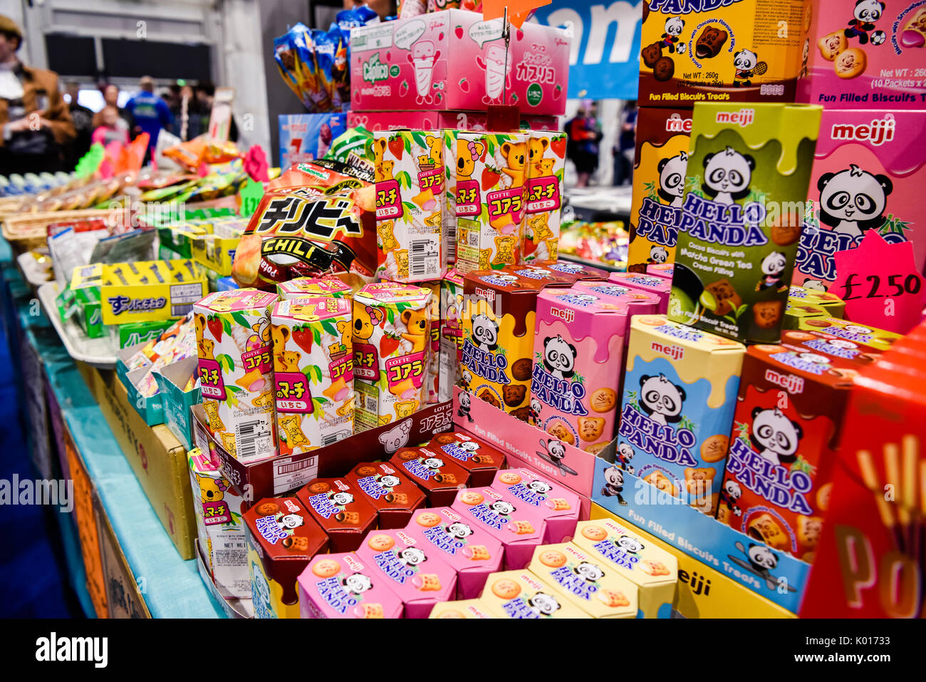 Selection of Japanese snacks for sale imported into the UK. Stock Photo