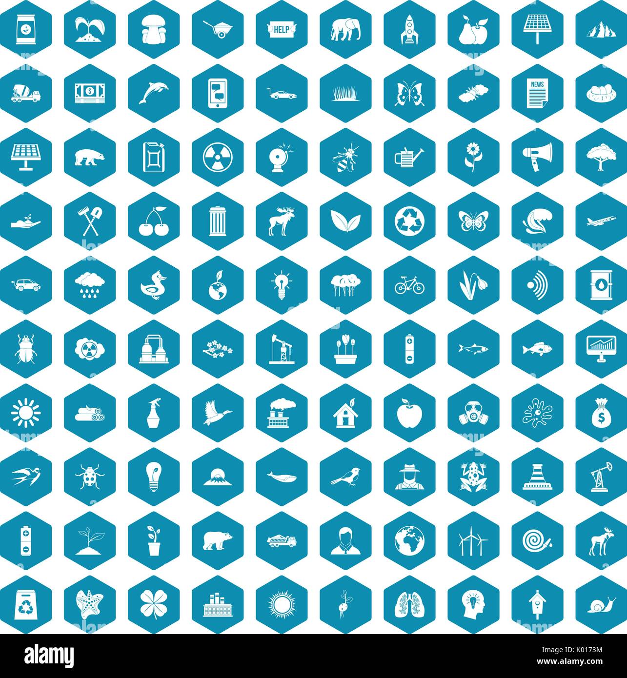 100 eco care icons sapphirine violet Stock Vector