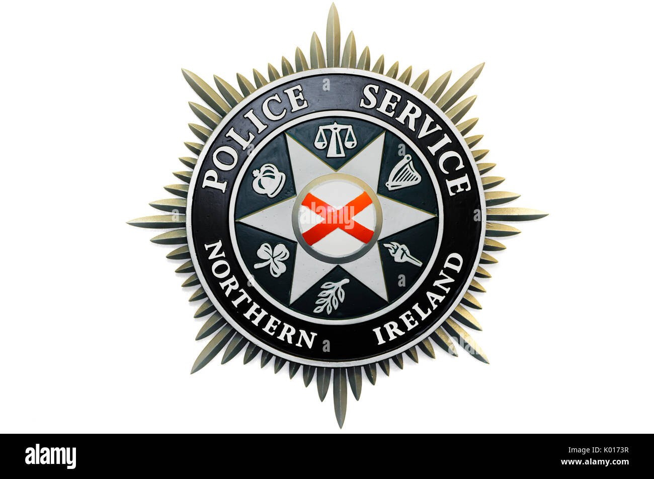Police Service of Northern Ireland logo on a wall in their Headquarters, Belfast Stock Photo