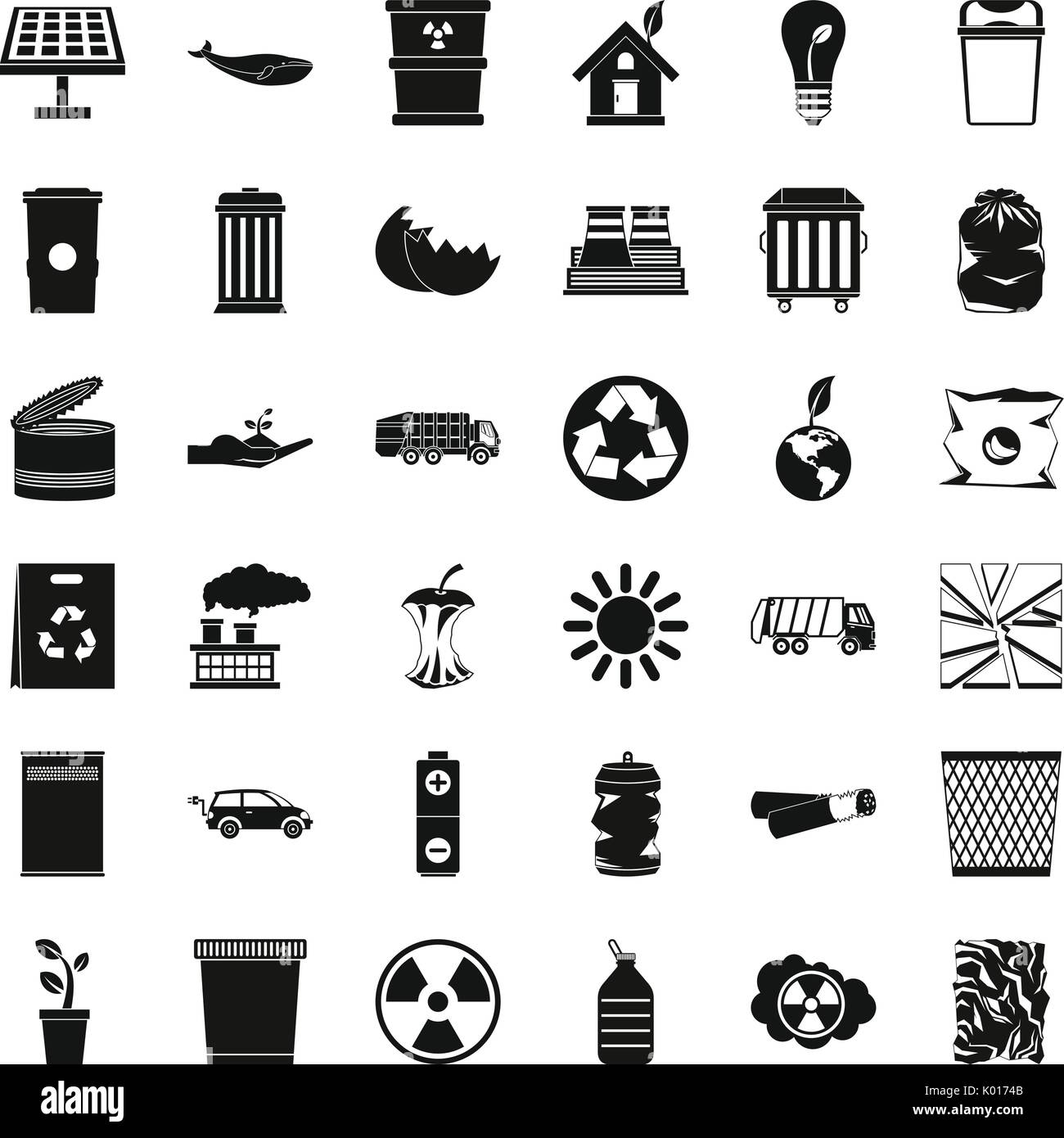 Ecology in planet icons set, simple style Stock Vector