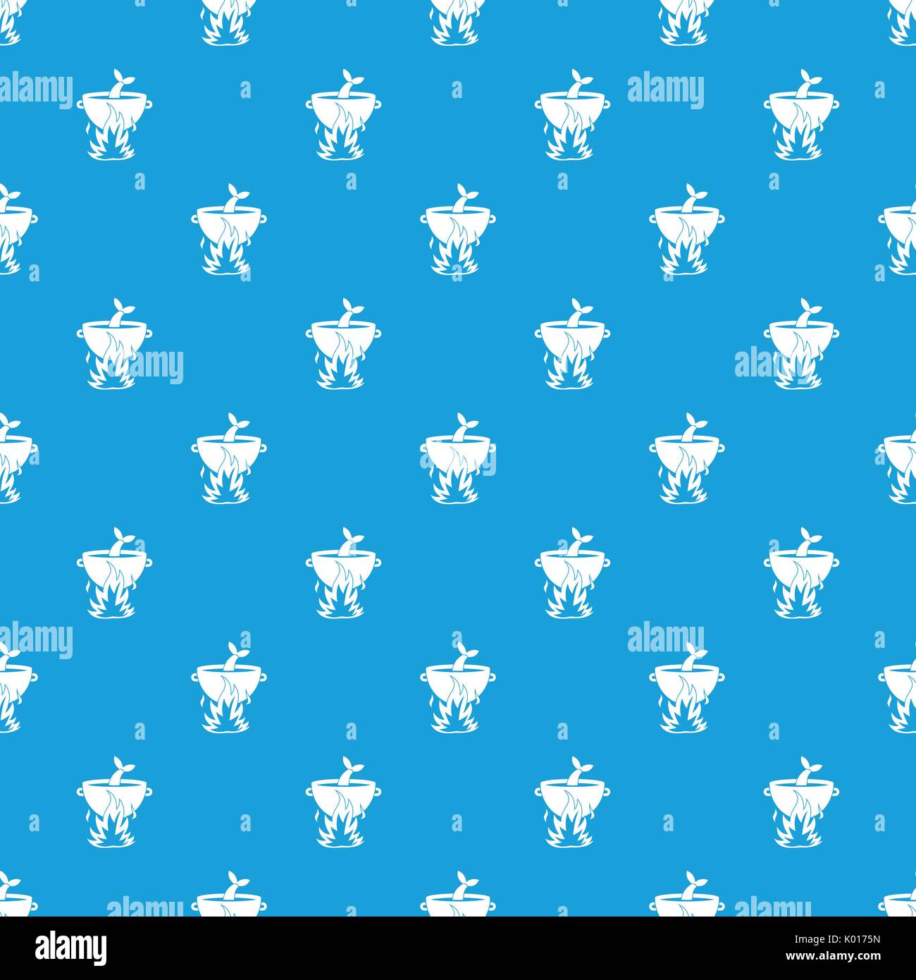 Fish soup on a fire pattern seamless blue Stock Vector