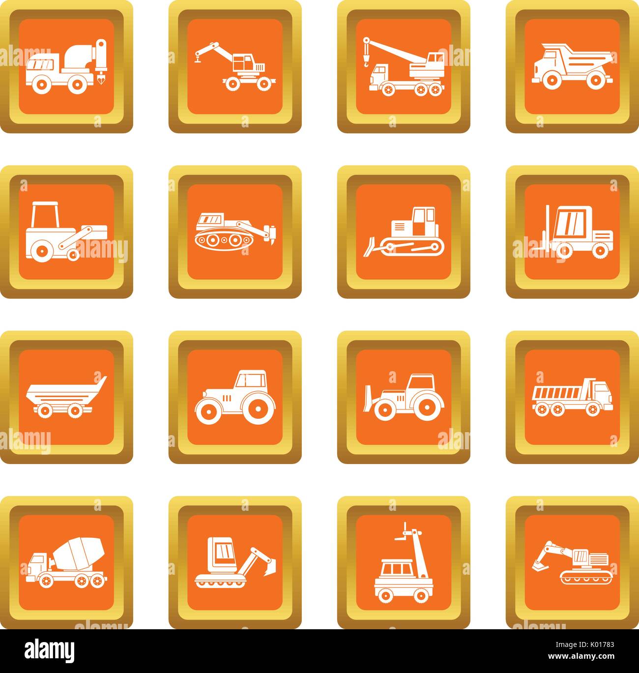 Building vehicles icons set orange Stock Vector