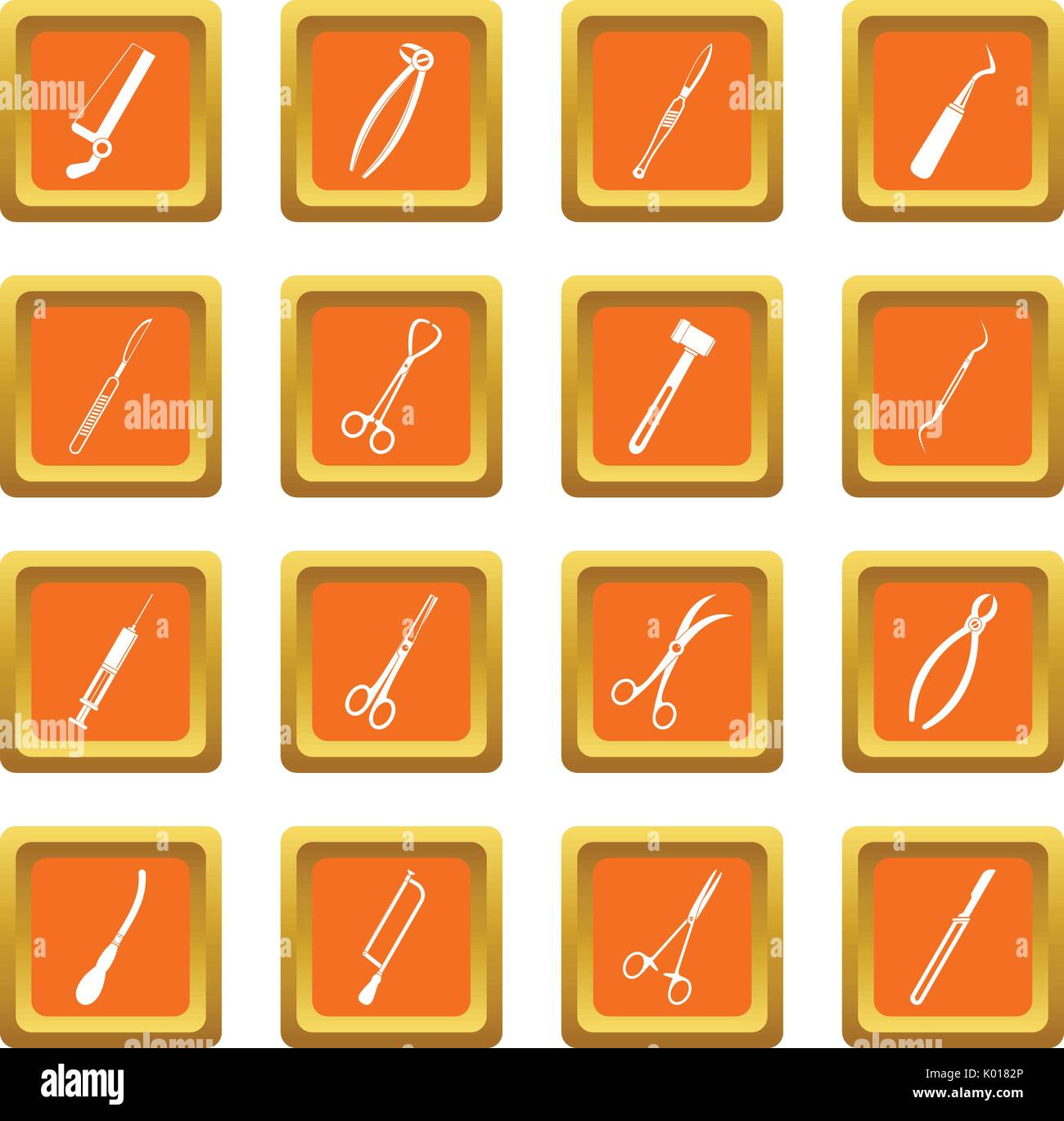 Surgeons tools icons set orange Stock Vector