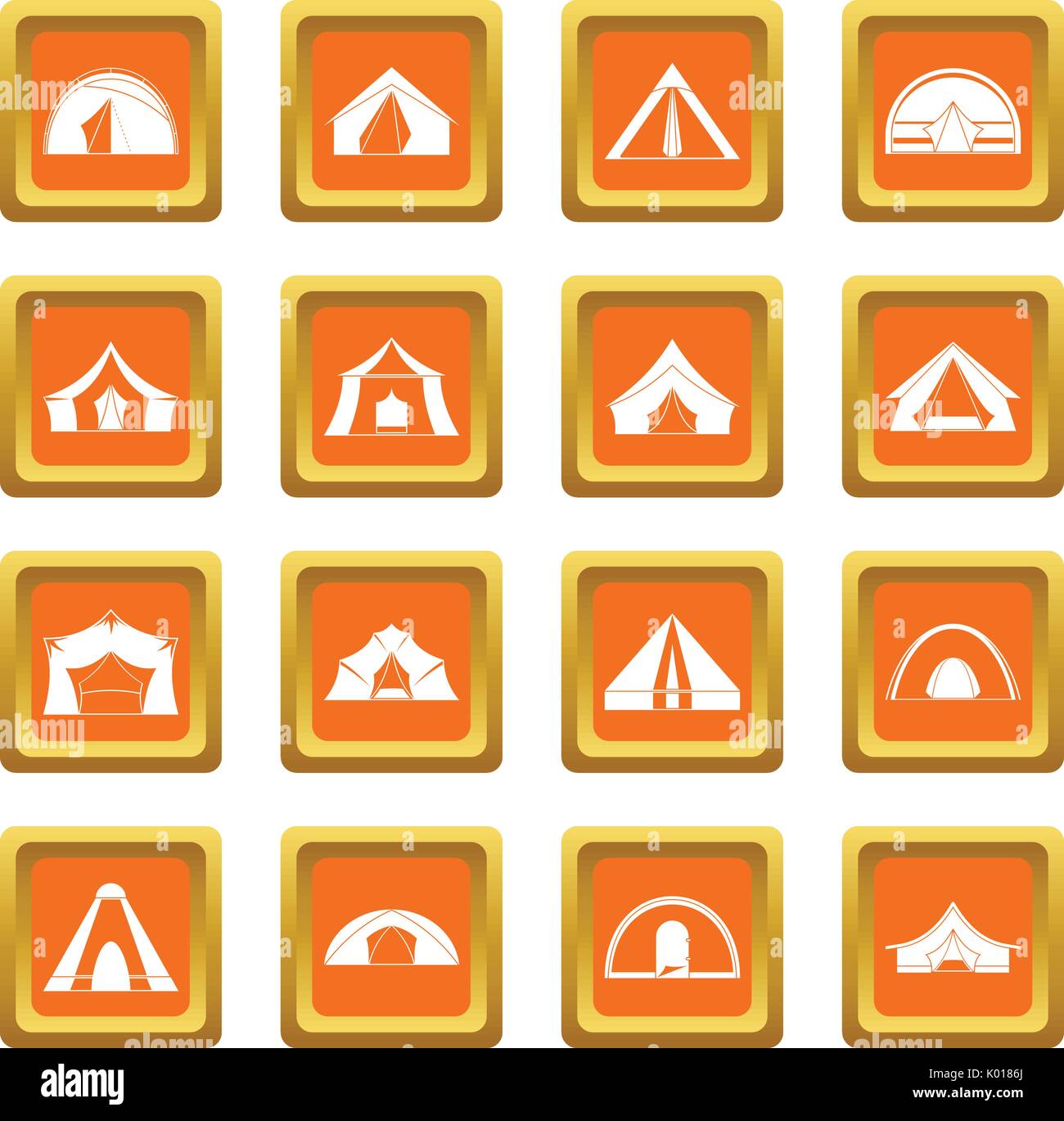 Tent forms icons set orange Stock Vector