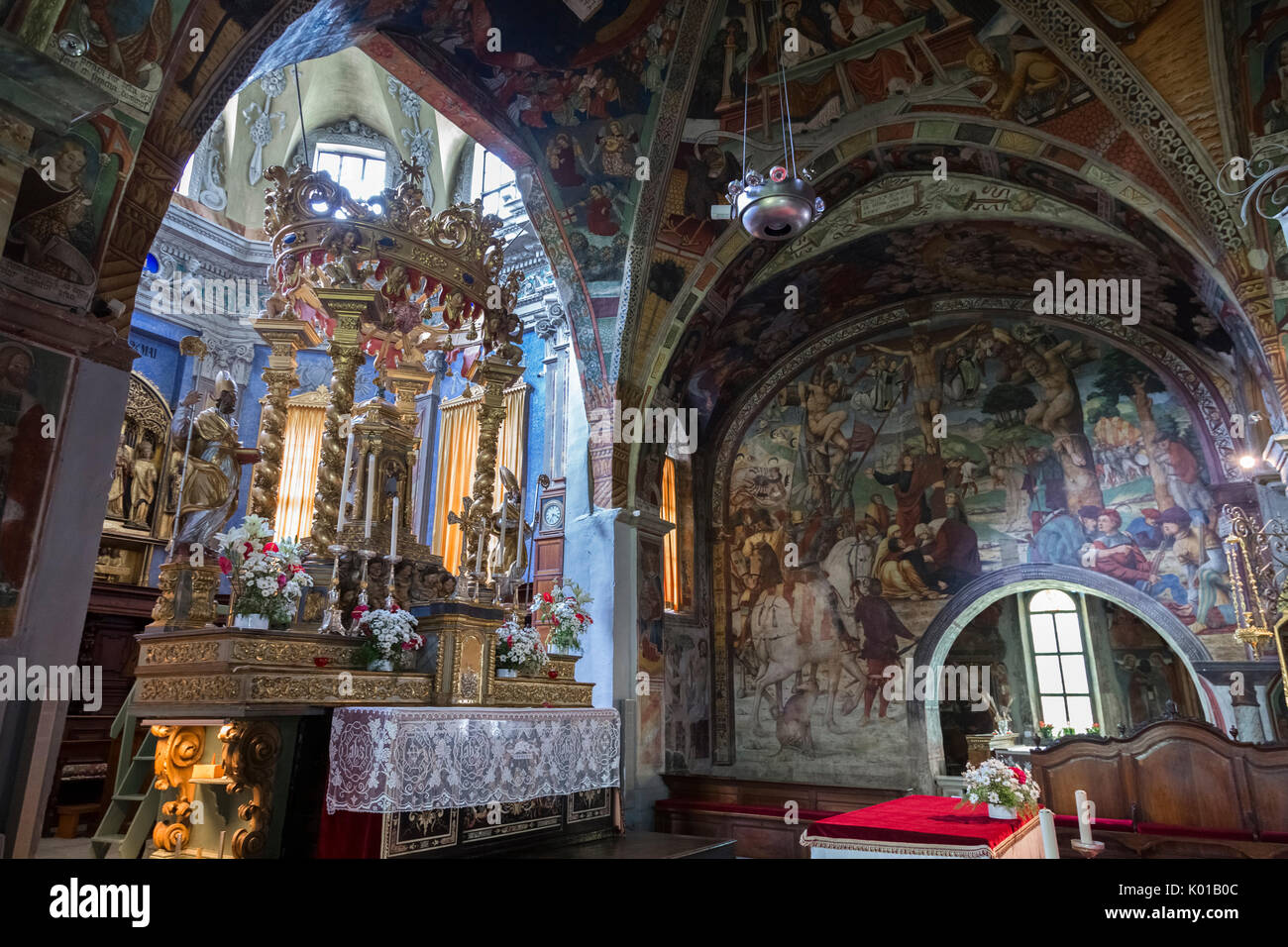 Main altar of the Chiesa Monumentale di San Gaudenzio in Baceno, Valle Antigorio, Verbano Cusio Ossola, Piedmont, Italy. Stock Photo