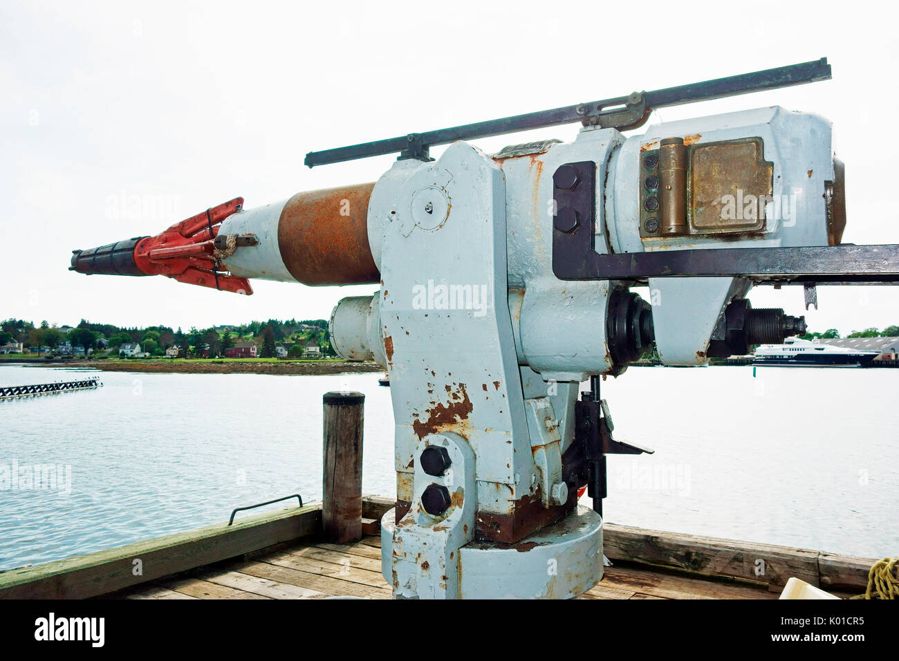 A harpoon cannon used on a whaling ship for hunting whales Stock Photo