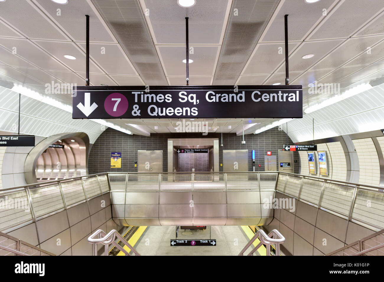 34th Street - Hudson Yards 7 train subway station which opened in September, 2015 in New York City. Stock Photo